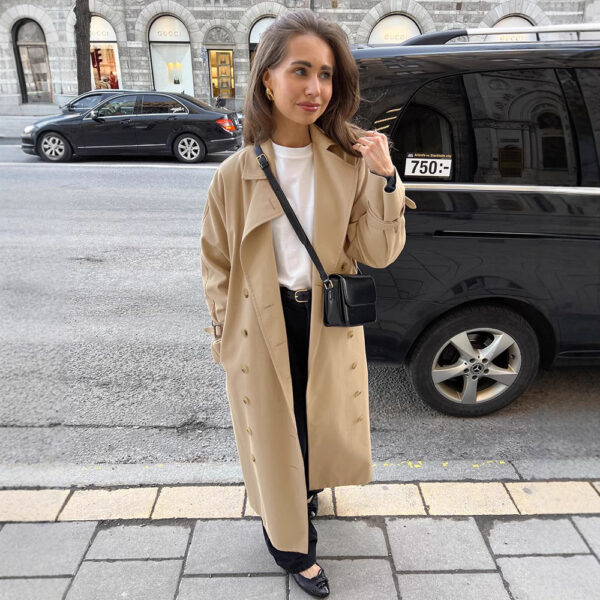 Khaki Double Breasted Trench Coat - Image 5