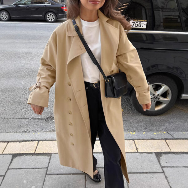 Khaki Double Breasted Trench Coat - Image 4